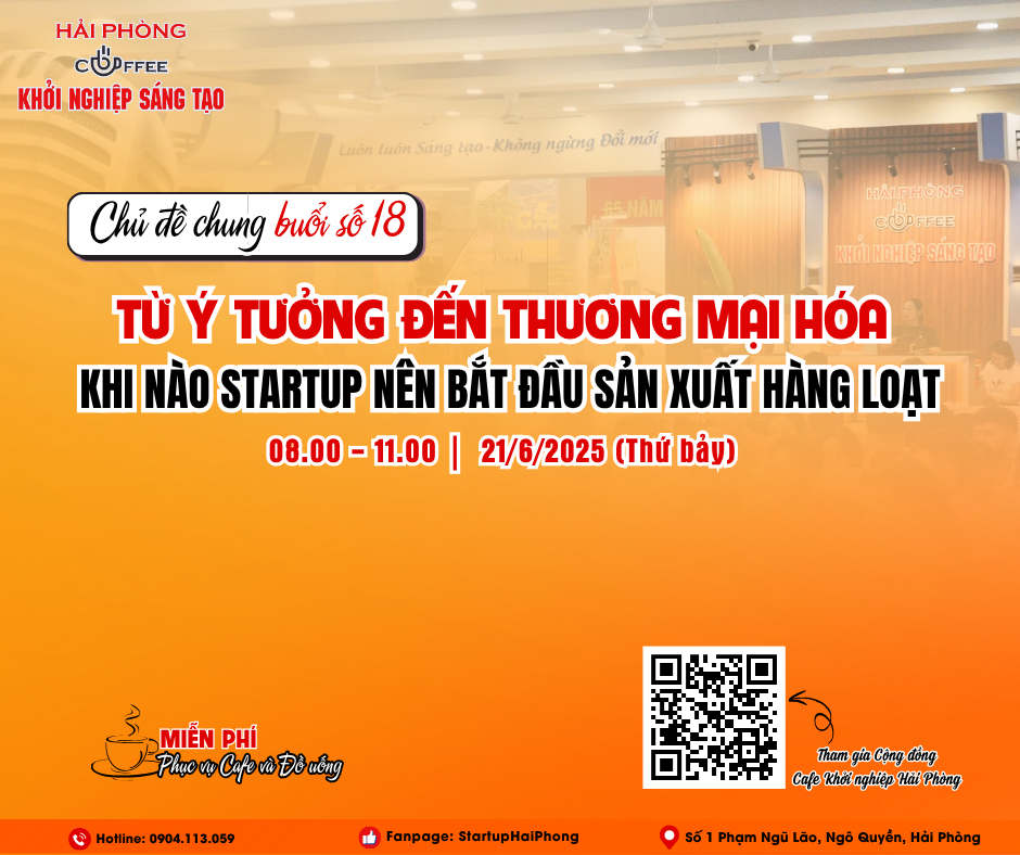 HẢI PHÒNG- CAFE KHỞI NGHIỆP SÁNG TẠO 18: TỪ Ý TƯỞNG ĐẾN THƯƠNG MẠI HÓA- KHI NÀO STARTUP NÊN BẮT ĐẦU SẢN XUẤT HÀNG LOẠT?