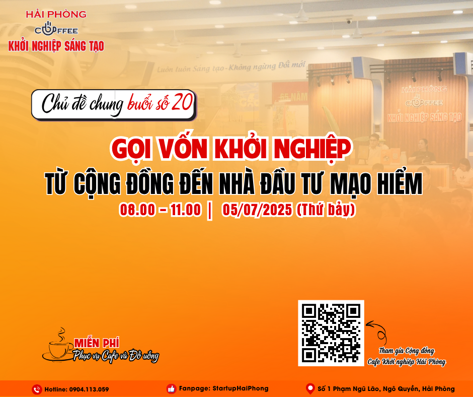 HẢI PHÒNG- CAFE KHỞI NGHIỆP SÁNG TẠO 20: GỌI VỐN KHỞI NGHIỆP TỪ CỘNG ĐỒNG ĐẾN NHÀ ĐẦU TƯ MẠO HIỂM